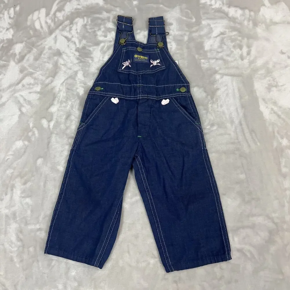 VTG Oshkosh‎ Overalls Toddler Girl 18M-2T? Union Made USA Sanforized Vestbak
